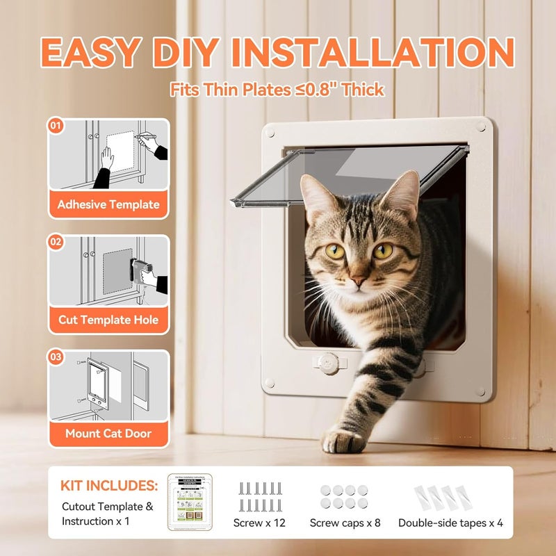 LIBBEPET Thin Cat Door, Safety Pet Door for Cats Up to 25 lbs, Interior Cat Door with 4 Way Locking for Window, Sliding Door and Cat House, Easy to Install, Extra Large - Image 5